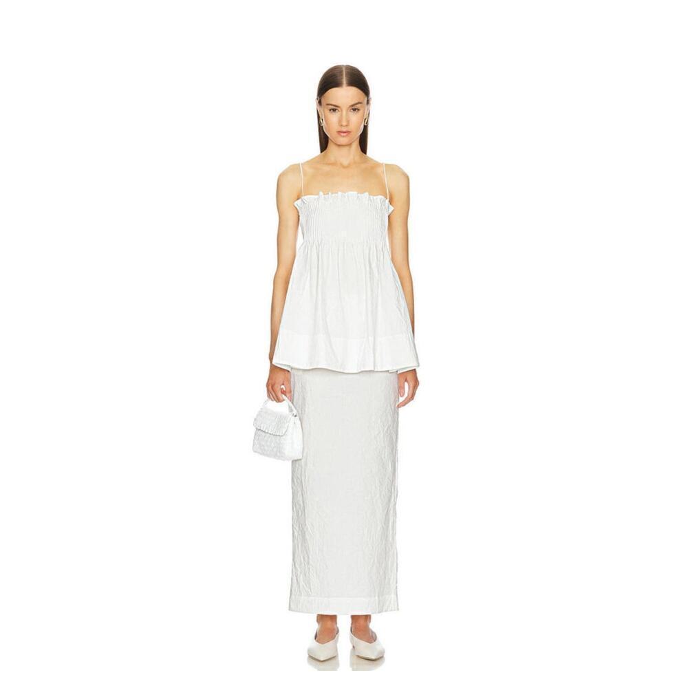 B51 Helsa Crinkle Maxi Skirt Poplin White S Pencil Minimalist‎ Quiet Luxury